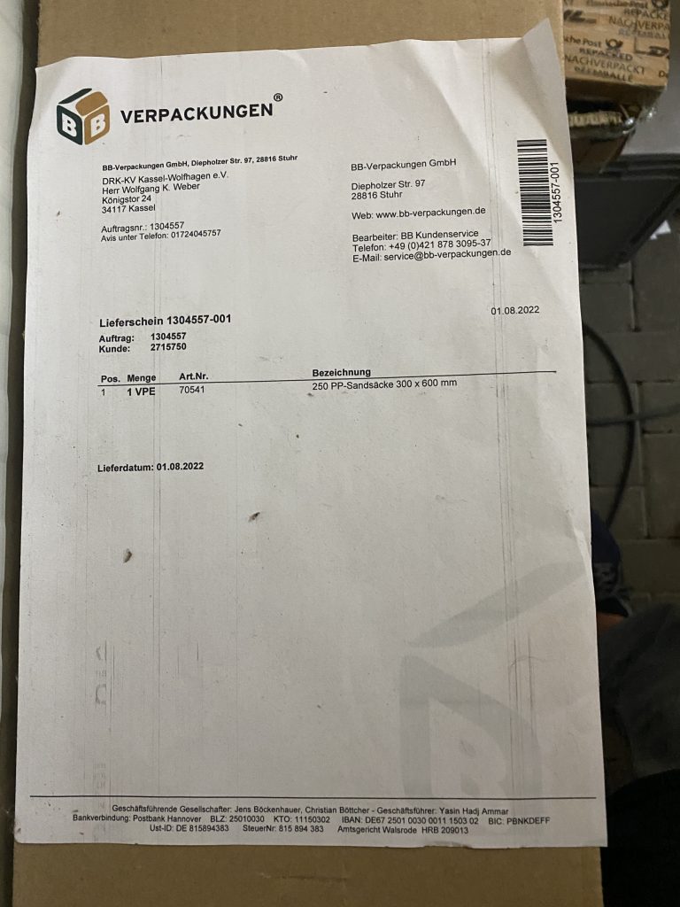 Sandsäcke, Lieferant